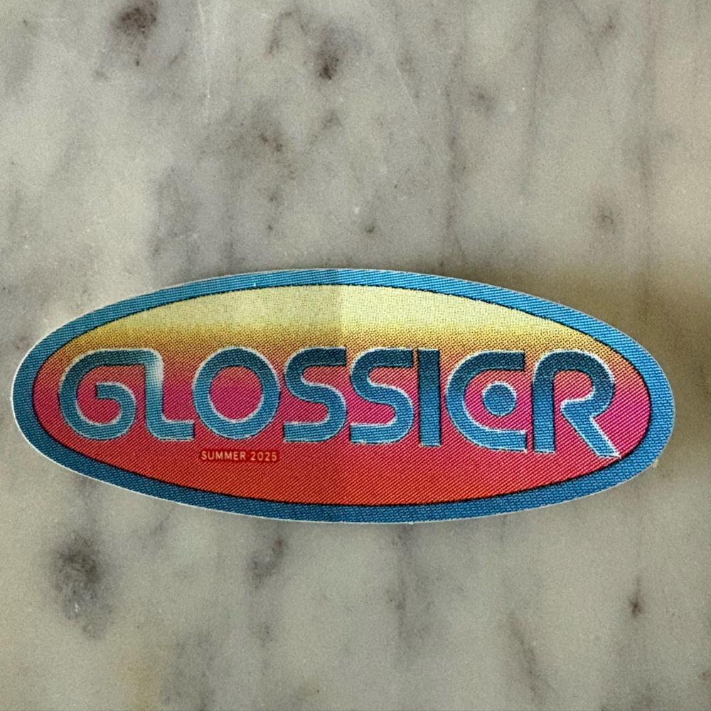 Glossier Gradient Logo Sticker in Blue, Yellow, and Red